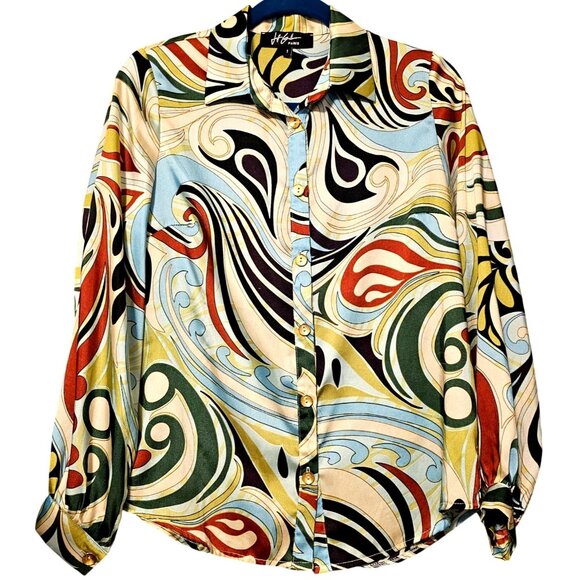 Jeff Gallano Paris Multicolor Abstract Button-Up Blouse - Picture 1 of 8